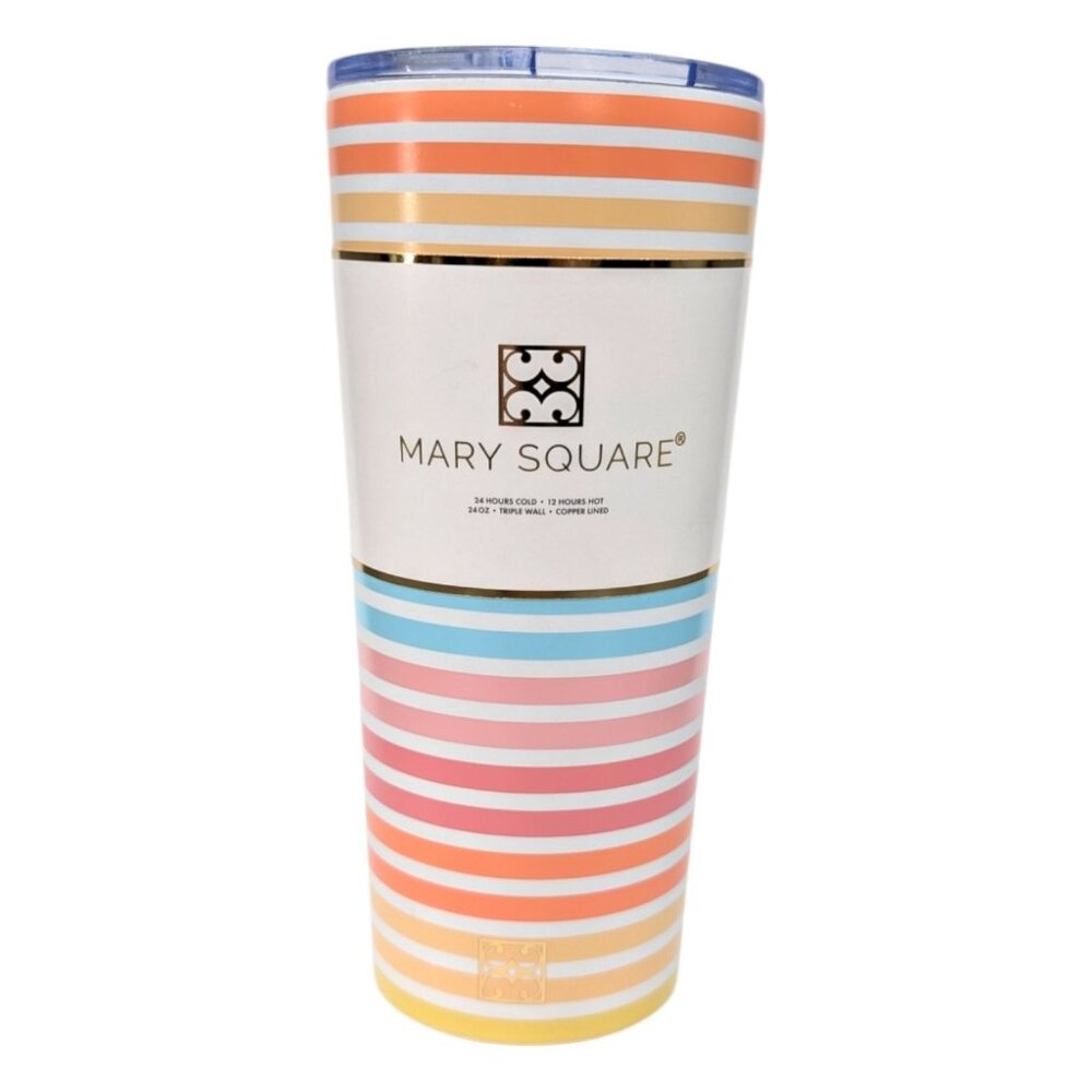 Mary Square Swept Away 24 Oz Tumbler Multi Striped Triple Wall Insulated w/ Lid
